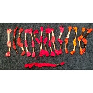 Vintage Dmc embroidery thread floss lot red family colors new unused lot of 16